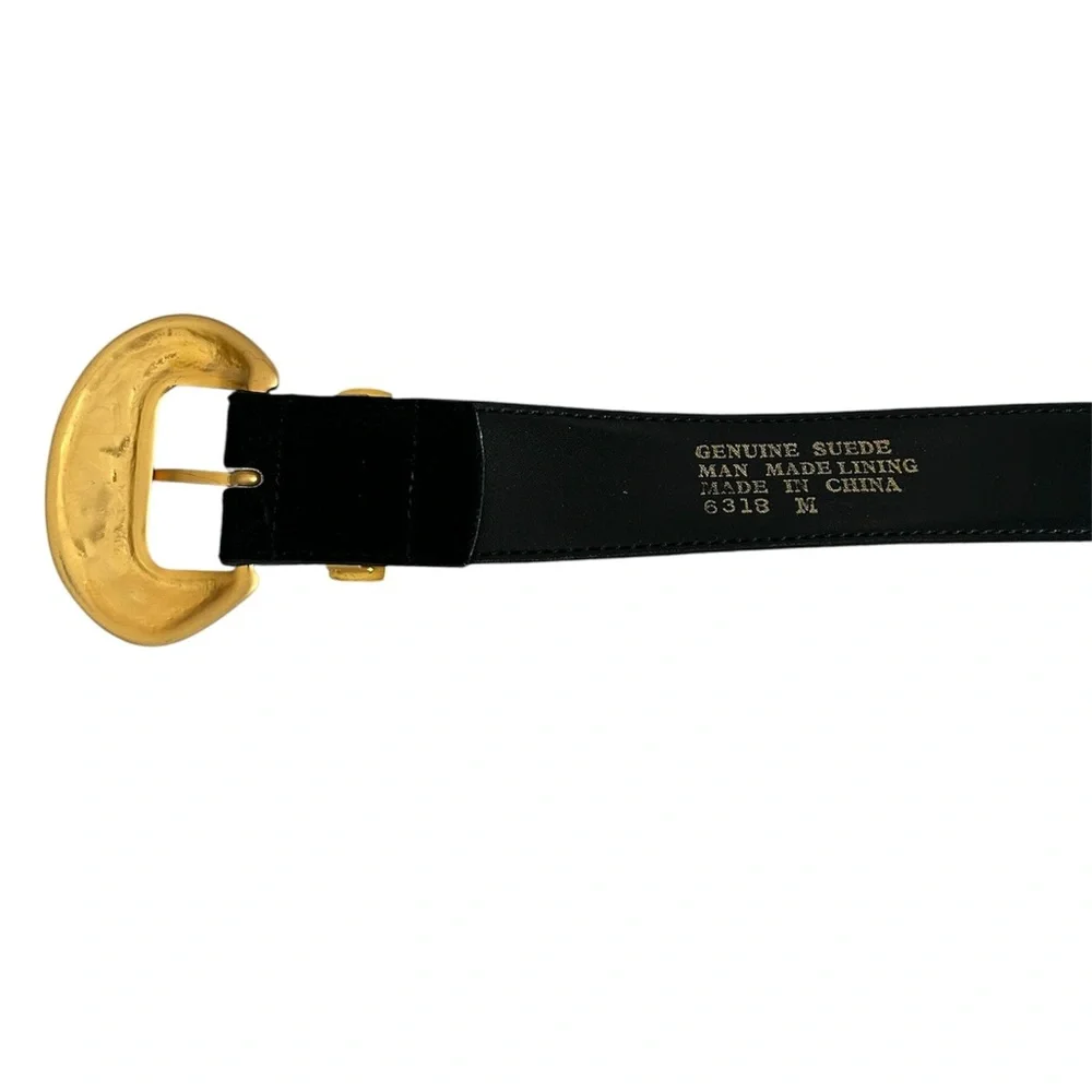 Women’s Black Suede 1 1/2 inch Wide Belt with Gold Hammered Buckle Size M